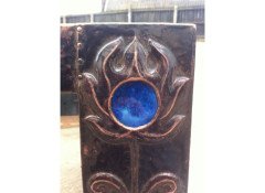 John Pearson. A superb Arts & Crafts copper mirror with beautiful blue Ruskin roundels - Thumbnail 2