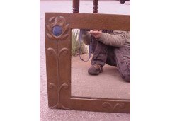 John Pearson. A superb Arts & Crafts copper mirror with beautiful blue Ruskin roundels - Thumbnail 4