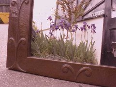 John Pearson. A superb Arts & Crafts copper mirror with beautiful blue Ruskin roundels - Thumbnail 5