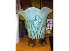 French Vaseline Hanging Light with Stylised Floral Decoration c.1900 - Thumbnail 2