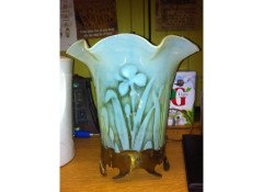 An Impressive French Vaseline Hanging Light with Individual Stylised Floral Decorations - Thumbnail 2
