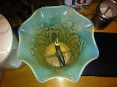 French Vaseline Hanging Light with Stylised Floral Decoration c.1900 - Thumbnail 4