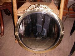 A Well-Crafted Polished Brass Arts & Crafts Round Bevelled Mirror