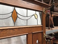 An Arts & Crafts Oak hallstand with leaded glass panel to top - Thumbnail 5