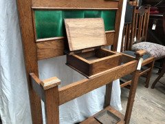 An Arts & Crafts Oak hallstand with leaded glass panel to top - Thumbnail 6
