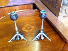 W. A. S. Benson. A pair of brass and copper candlesticks - Thumbnail 1