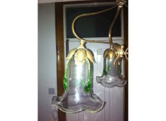 Arts & Crafts Three Branch Brass Ceiling Light with Petal Fitters - Thumbnail 5