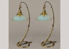 W. A. S. Benson. A brass table lamps in the form of Swans with heart shaped bases - Thumbnail 3