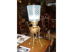 W. A. S. Benson. A superb oil lamp, with conical vasaline shade by James Powell of Whitefriars - Thumbnail 1