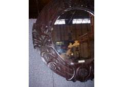 A large Arts & Crafts Oak mirror with floral carving of superior craftsmanship. - Thumbnail 2