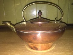 W. A. S. Benson. A copper and brass warming tray, with stylised feet. - Thumbnail 5
