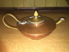 W. A. S. Benson. A copper and brass warming tray, with stylised feet. - Thumbnail 11