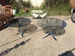 A Pair of Heavy Gage Modernist 1970 Chrome & Glass Side Tables ( attributed. ) to Knut Hesterberg - Thumbnail 2