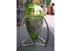 Archibald Knox for Liberty & Co. A bomb vase with original James Powell green glass liner - Thumbnail 1