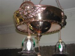 A Well-Crafted Pair of Glasgow School Brass Ceiling Lights with Winged Angels Faces - Thumbnail 2