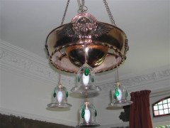 A Well-Crafted Pair of Glasgow School Brass Ceiling Lights with Winged Angels Faces - Thumbnail 3