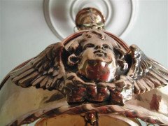 Pair of Glasgow School Brass Ceiling Lights with Winged Angel Faces - Thumbnail 4