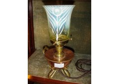 W. A. S. Benson Attributed, a fabulous table lamp with a good James Powell of Whitefriers shade - Thumbnail 2