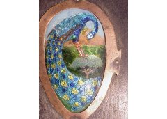 A vanity mirror with enamelled stylised Peacock to the back and enamelled letter amongst green heart shaped leaves. - Thumbnail 3