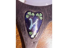 A vanity mirror with enamelled stylised Peacock to the back and enamelled letter amongst green heart shaped leaves. - Thumbnail 6