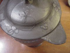 Kayserzinn. Art Nouveau Pewter Jar & Lid with Three Stylised Handle - Thumbnail 6