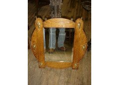 Arts & Crafts Oak Hall Mirror with Stylised Brass Coat Hooks c.1900 - Thumbnail 2