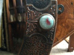 Liberty & Co., Style of. An Arts & Crafts circular copper mirror inset with four turquoise and red Ruskin jewels. - Thumbnail 3