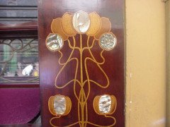 Shapland & Petter. A fantastic mahogany desk inlaid with stylised flowers of various fruit woods - Thumbnail 7