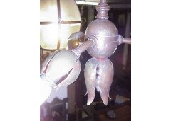 W. A. S. Benson, Style of. An Arts & Crafts copper three branch ceiling light with stylised floral pod details - Thumbnail 2