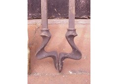 A Pair of Art Nouveau Brass Fire Utensils Consisting of a Pair of Tongs & Shovel - Thumbnail 4
