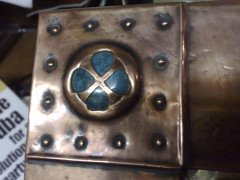 An Arts & Crafts copper mirror with blue Ruskin jewels - Thumbnail 10