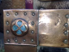 An Arts & Crafts copper mirror with blue Ruskin jewels - Thumbnail 11