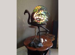 Alberic Collin a Bronze Lamp Modelled as a Flamingo & Tiffany Style Lead Glass - Thumbnail 1