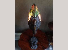 Alberic Collin a Bronze Lamp Modelled as a Flamingo & Tiffany Style Lead Glass - Thumbnail 5