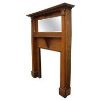 English Arts & Crafts Oak Fire Surround with Flaring Cornice & Floral Carving