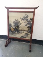 E. W. Godwin. An Anglo-Japanese Mahogany Fire Screen with Original Silk Country Scene - Thumbnail 2