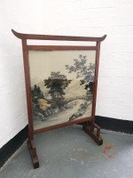 E. W. Godwin. An Anglo-Japanese Mahogany Fire Screen with Original Silk Country Scene - Thumbnail 3
