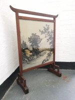 E. W. Godwin. An Anglo-Japanese Mahogany Fire Screen with Original Silk Country Scene - Thumbnail 4
