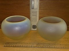 Arts & Crafts c.1900 Pair of Vaseline Uranium Glass Dome Shades - Thumbnail 2