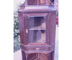 Secessionist Style Walnut Corner Display Cabinet with Stylised Brass Handles - Thumbnail 6