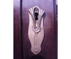 Secessionist Style Walnut Corner Display Cabinet with Stylised Brass Handles - Thumbnail 7