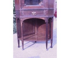 Secessionist Style Walnut Corner Display Cabinet with Stylised Brass Handles - Thumbnail 8