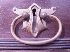 Secessionist Style Walnut Corner Display Cabinet with Stylised Brass Handles - Thumbnail 9