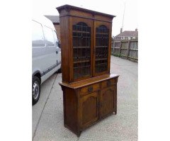 Arts & Crafts Oak Bookcase with Teardrop Stain Glass, Drawers & Lower Cupboard - Thumbnail 2