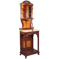 Art Nouveau Carved Walnut Inlaid & Glazed Salon Cabinet by Louis Majorelle