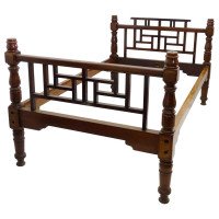 E. W. Godwin Style Rare Anglo-Japanese Walnut Double Bed with Lattice Work Details