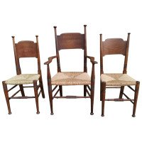 Liberty & Co., William Birch, Arts & Crafts Armchair & Two Differing Side Chairs - Thumbnail 1