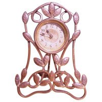Little Arts & Crafts Mantle/Bedside Clock With Hand Formed Copper Leaves - Thumbnail 1