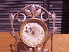 Little Arts & Crafts Mantle/Bedside Clock With Hand Formed Copper Leaves - Thumbnail 2