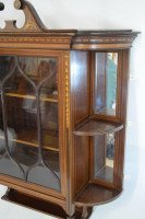 Edwards & Roberts, Queen Anne Revival Swan Neck Inlaid Mahogany Wall Cabinet - Thumbnail 2